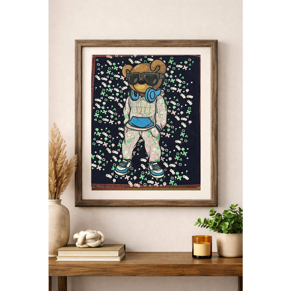 two face threads cool bear smalls patch wall art decor custom upcycled 11x13